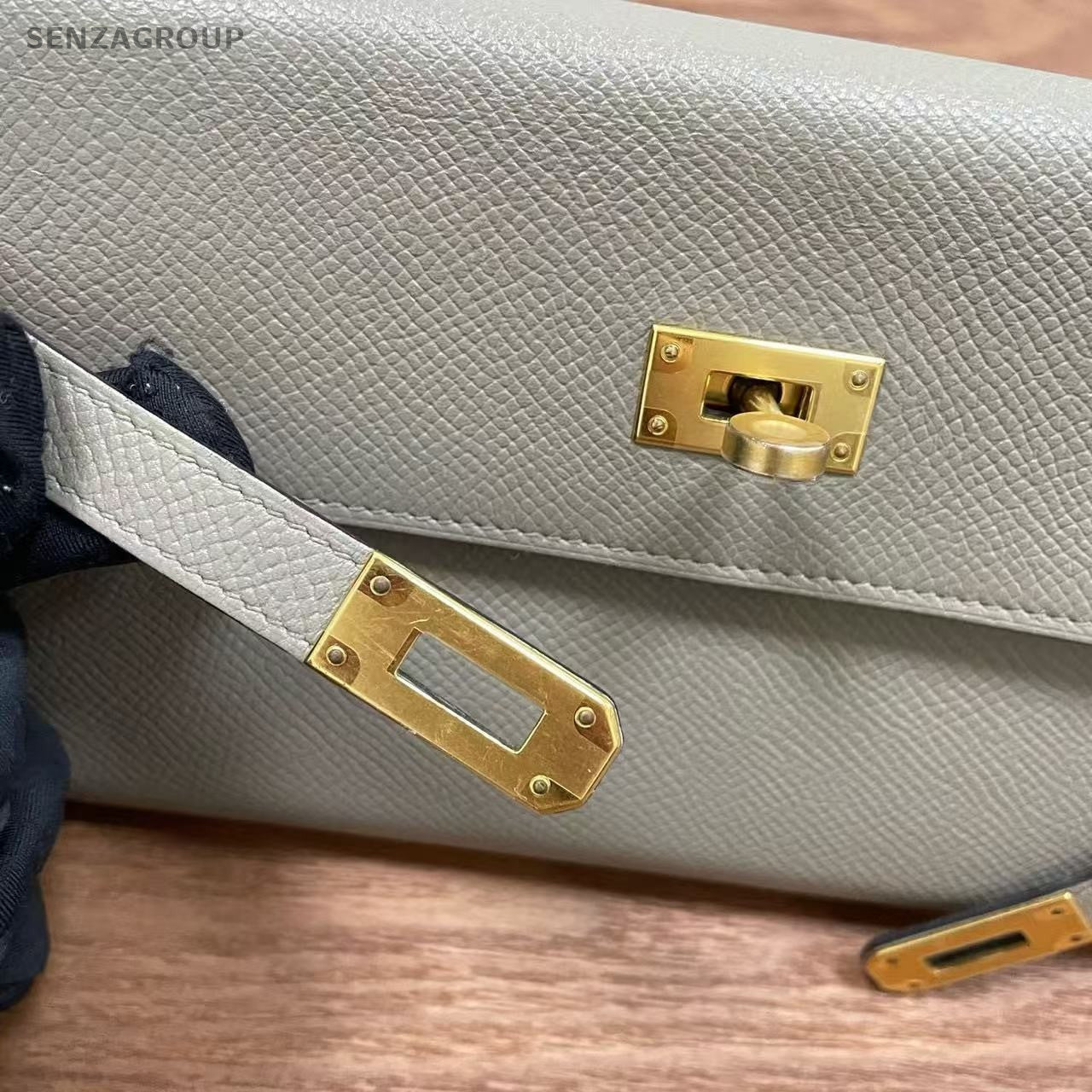 Hermes Kelly Long Wallet Epsom Leather Gray Gold Women