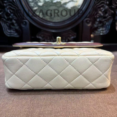 Chanel Quilted Chain Bag Beige Red Crossbody Classic Women's