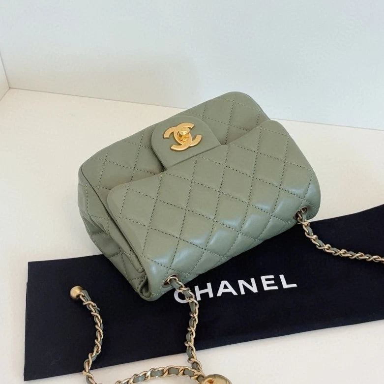 Chanel Classic Flap Chain Shoulder Crossbody Diamond Green Gold Women Fashion