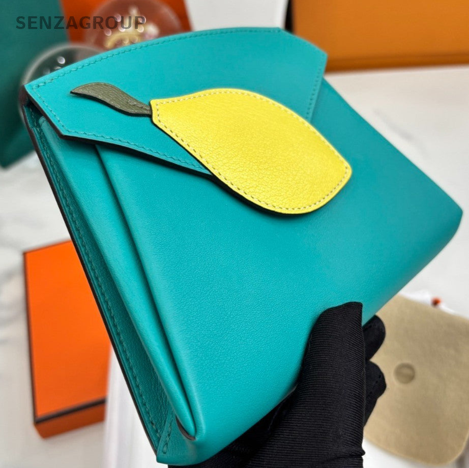 Hermès  Leather Clutch Handbag Green Lemon Yellow Women