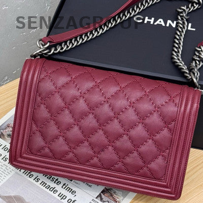 Chanel Red Silver Hardware Large Classic Flap Boy Bag Chain Shoulder Bag