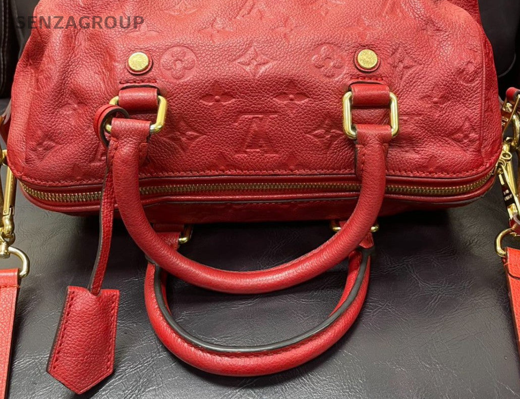 Louis Vuitton Monogram Tote Top Handle Bag Crossbody Red Gold Women Classic