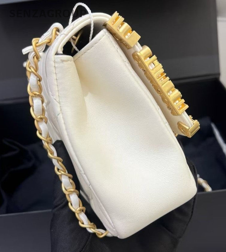 Chanel Chain Diamond Shoulder Bag Crossbody White Gold Diamond Women Classic