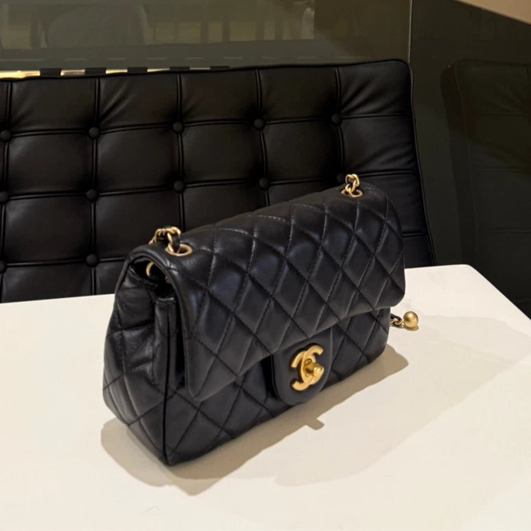 Chanel Classic Flap Mini Chain Shoulder Crossbody Women Diamond Black Gold Women