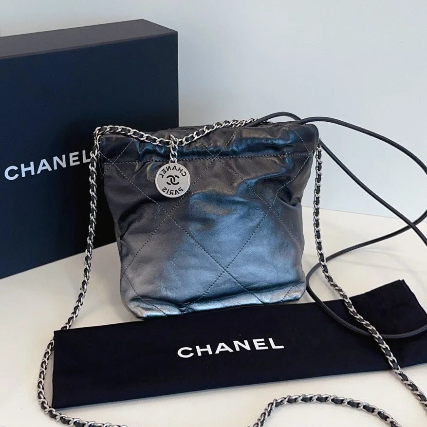 Chanel 22Bag Mini Chain Top Handle Shoulder Crossbody Black Silver Women Classic