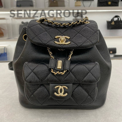 Chanel Duma Quilted Black Gold Small Chain Backpack Classic Women's