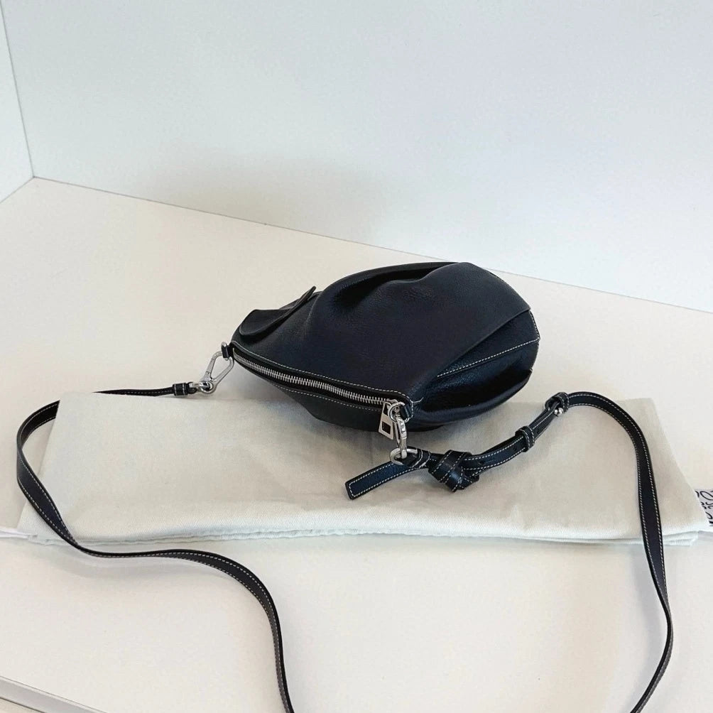Loewe Calfskin 2Way Shoulder Crossbody Black Silver Women Classic