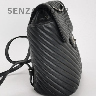 Chanel Salzburg V-Stitch Backpack Black Silver Hardware Women's Classic Fashion