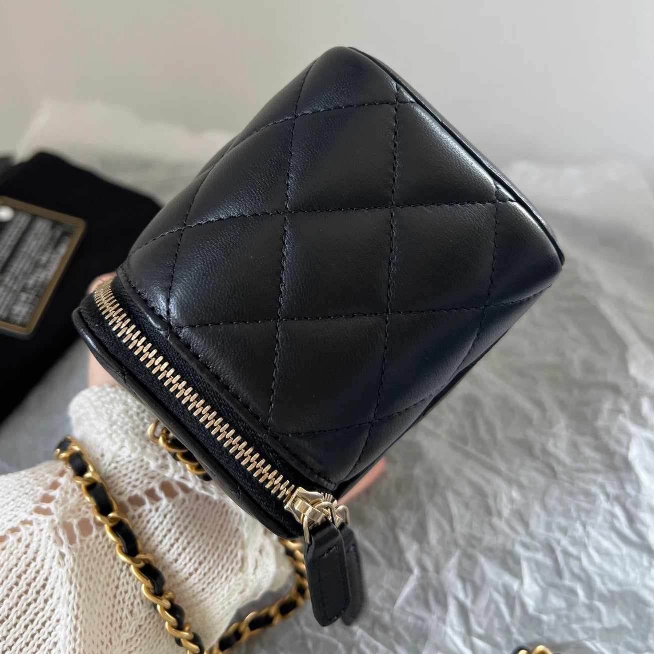 Chanel Vanity Black Gold Crossbody Chain Bag Excellent