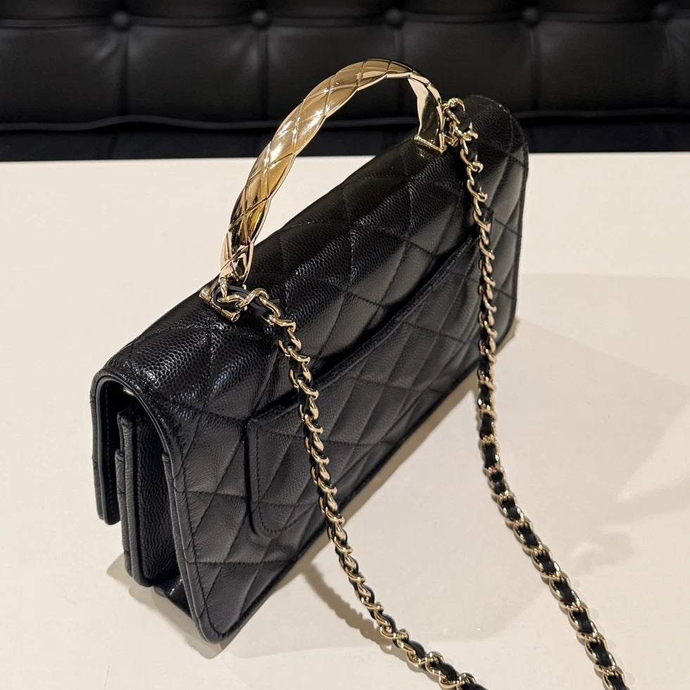 Chanel Coco Handle Bag Black Gold Chain Shoulder Bag Classic Women