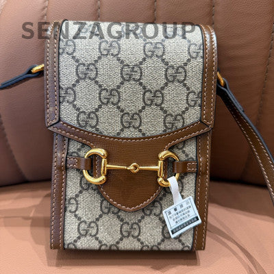 Gucci 1955 GG Supreme Brown Gold Buckle Phone Crossbody Bag Women