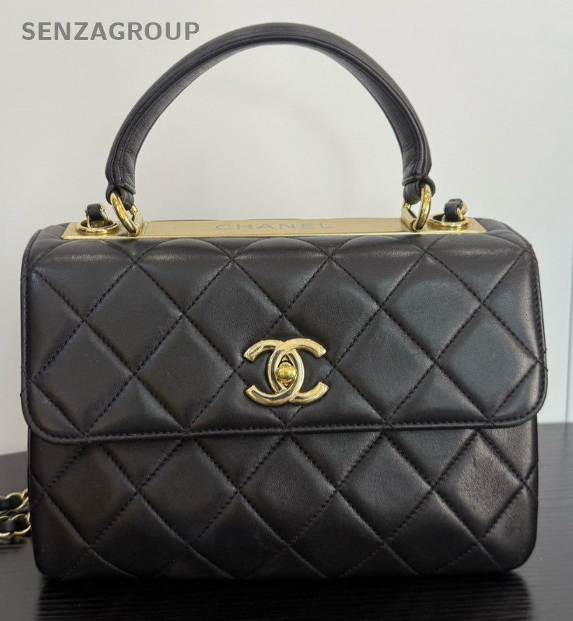 Chanel Trendy CC PM Chain Shoulder Bag Crossbody Black Gold Women Classic