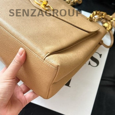 Chanel Caviar Leather Chain Shoulder Bag Brown Gold Hardware Classic