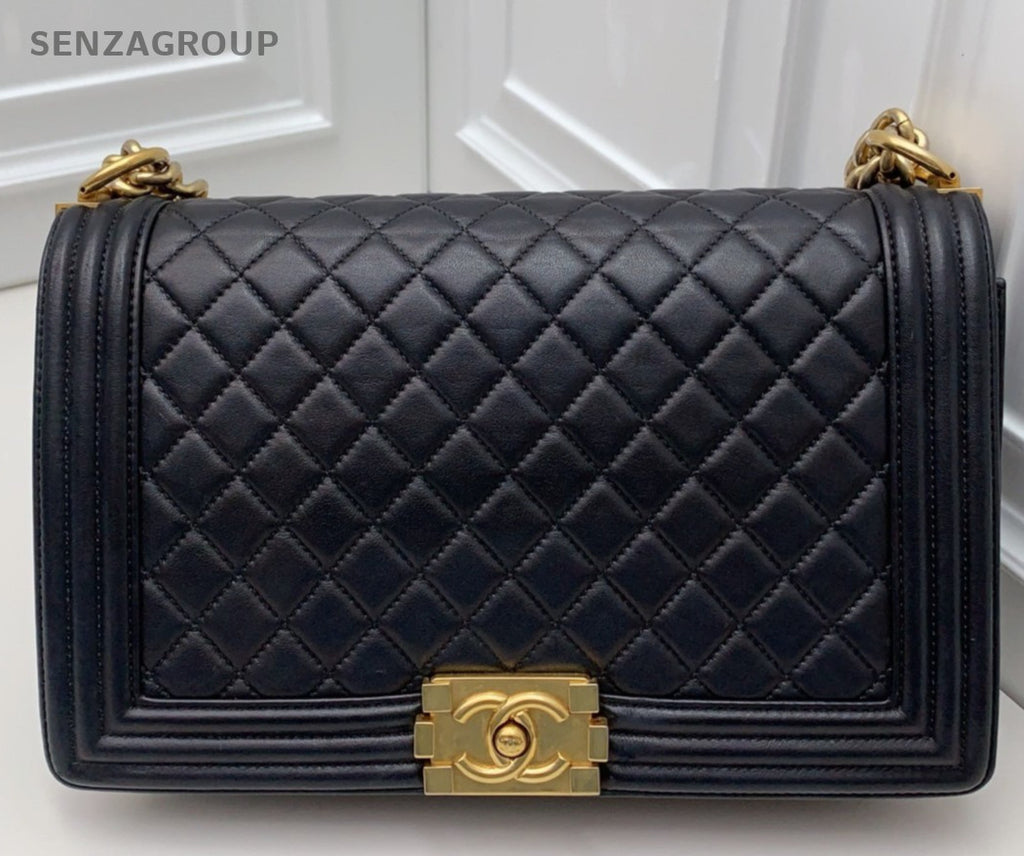 Chanel Leboy GM Chain Lambskin Shoulder Bag Black Gold Women Classic Fashion