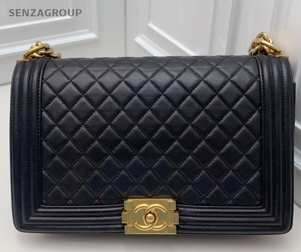 Chanel Leboy GM Chain Lambskin Shoulder Bag Black Gold Women Classic Fashion