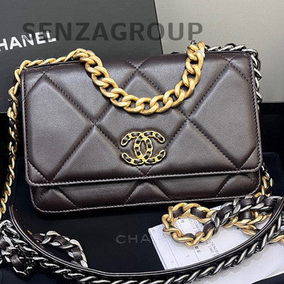 Chanel 19 Bag WOC Brown Gold Quilted Chain Crossbody Shoulder Bag