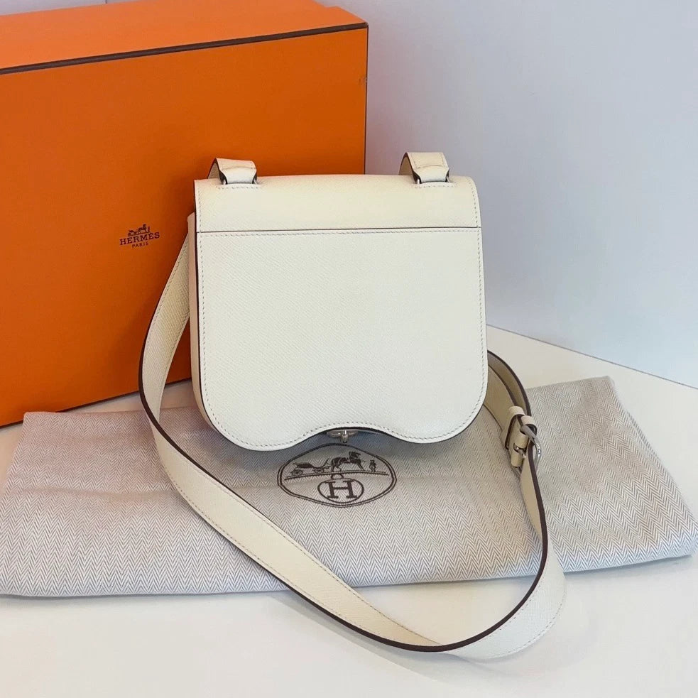 Hermes Della Mini Shoulder Bag White Silver Classic Used Women
