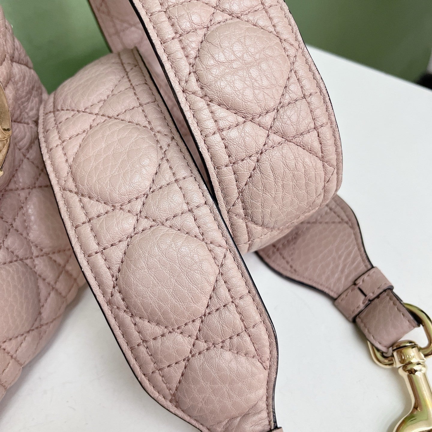 Christian Dior Lady Dior Cannage Top Handle Crossbody Pink Gold Women Classic
