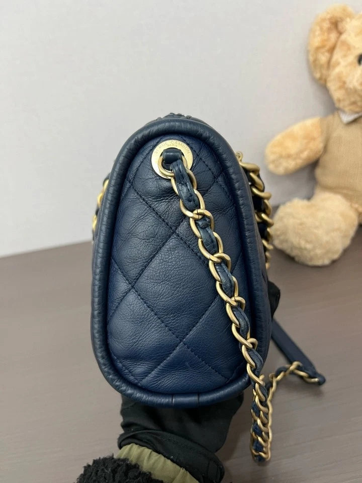CHANEL 21B Blue Bowling Boston Handbag Shoulder Bag For Women