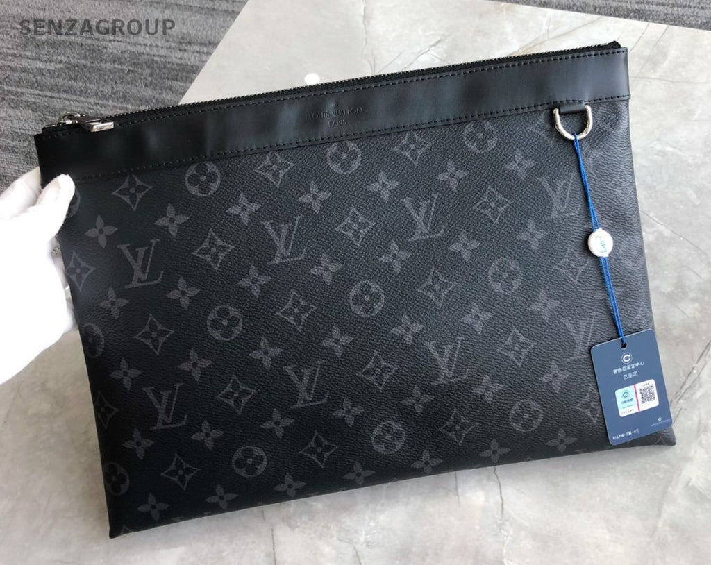 Louis Vuitton Black Monogram Clutch Handbag Black