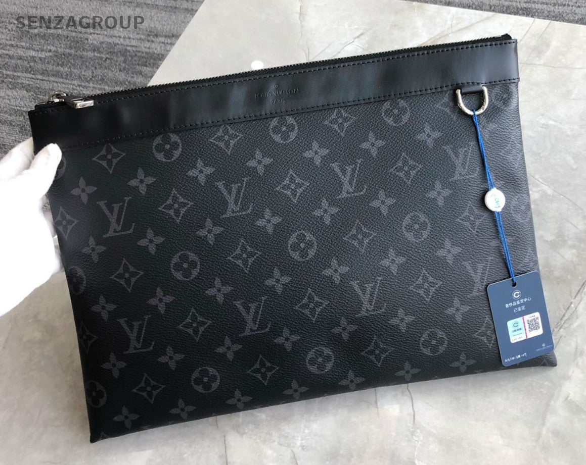 Louis Vuitton Black Monogram Clutch Handbag Black