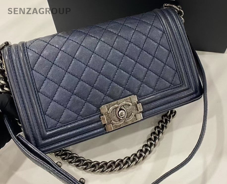 CHANEL Leboy MM Navy Blue Calfskin Chain Shoulder bag Women