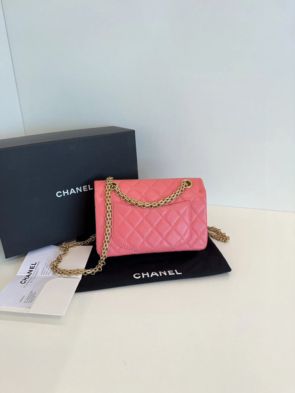 Chanel 2.55 Large Mini Peach Pink Gold Leather Crossbody Women