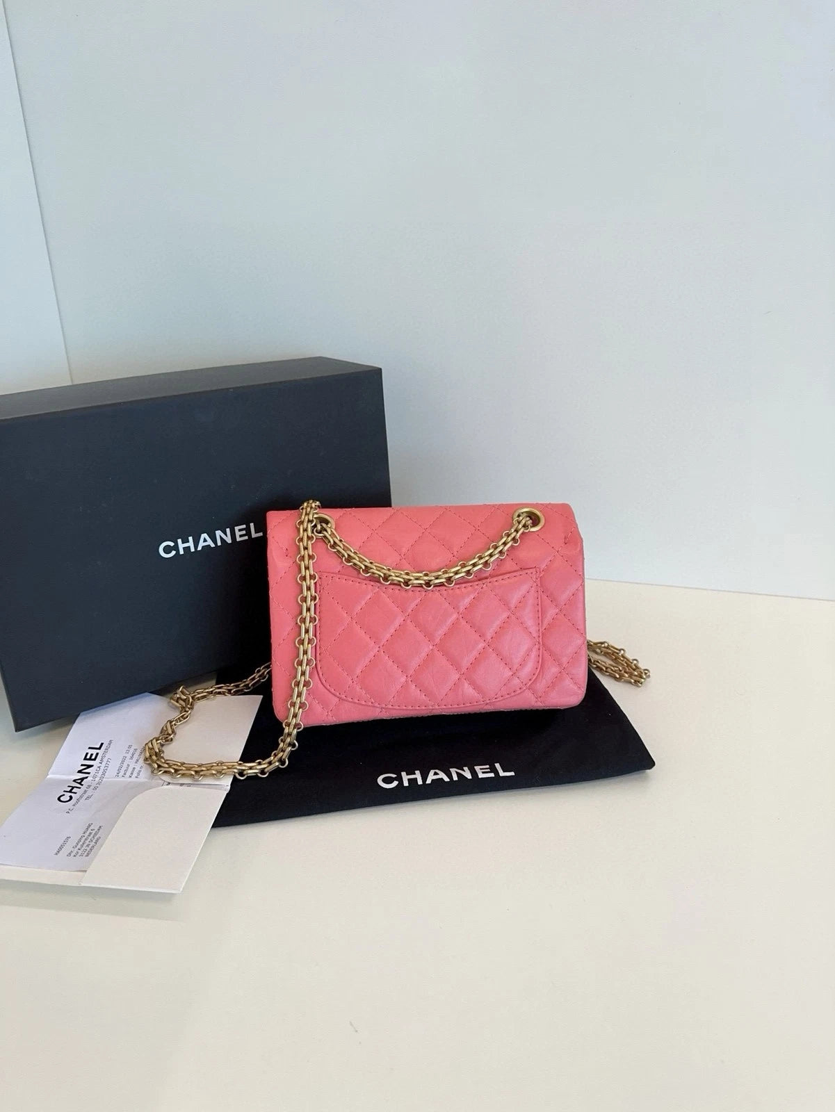 Chanel 2.55 Large Mini Peach Pink Gold Leather Crossbody Women