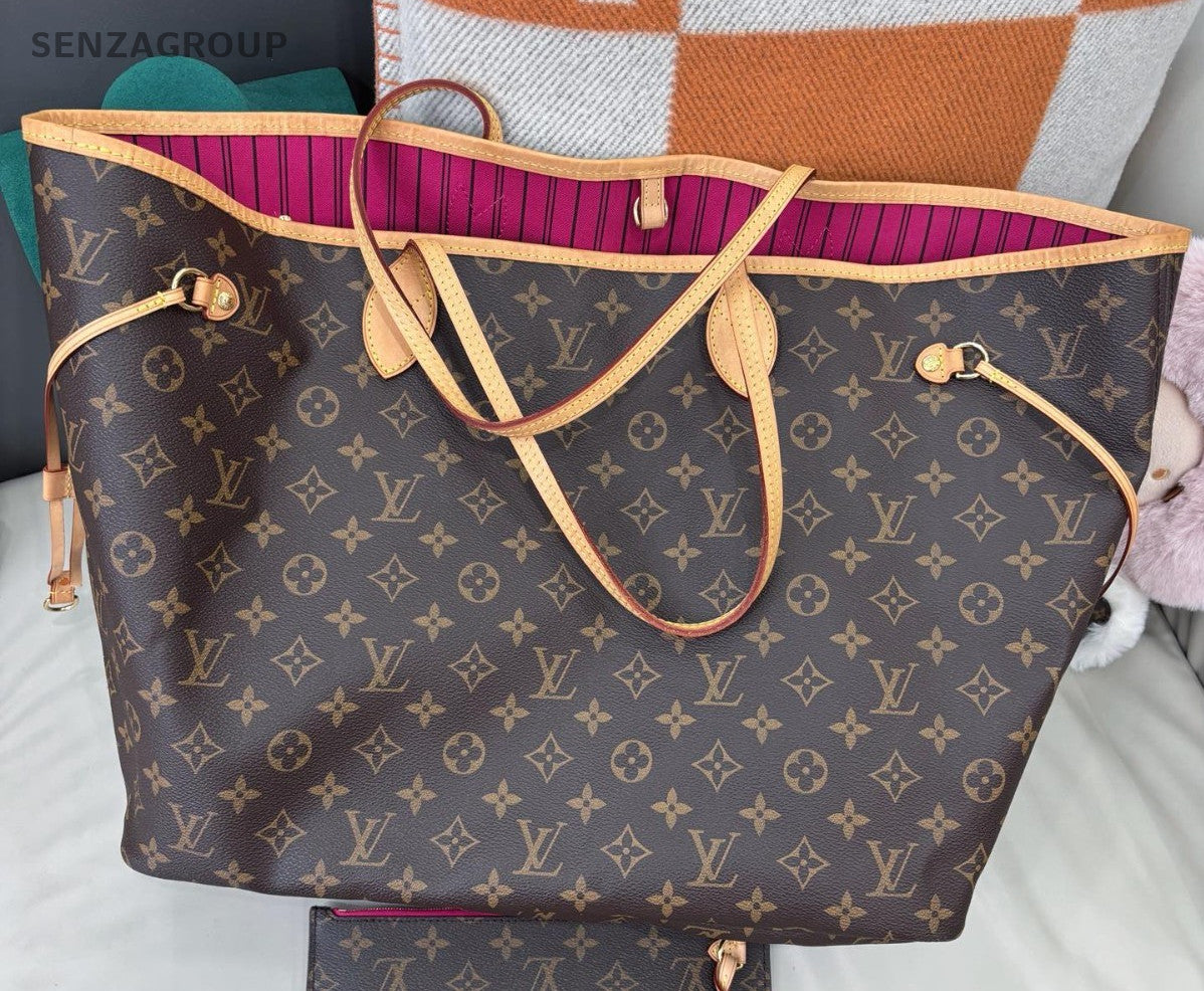 Louis Vuitton Neverfull GM Monogram Shoulder Bag Brown Gold Women Classic
