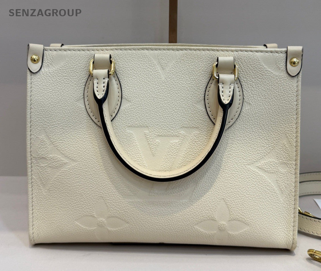 Louis Vuitton OnTheGo PM Monogram Tote Handbag Crossbody White Gold Women