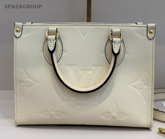 Louis Vuitton OnTheGo PM Monogram Tote Handbag Crossbody White Gold Women