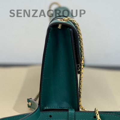 Bvlgari Small Green Serpenti Forever Bag with Gold Chain Strap
