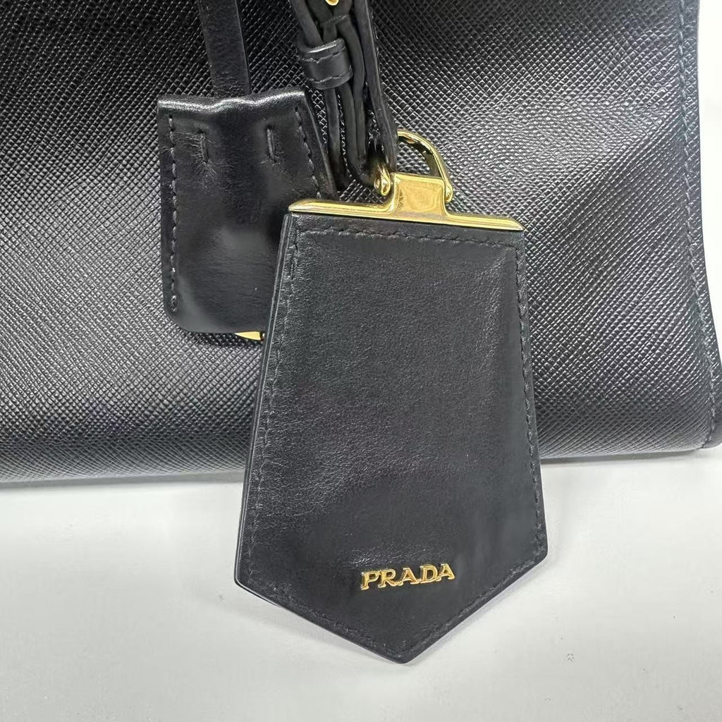 PRADA SAFFIANO Black gold Tote Shoulder bag Calfskin