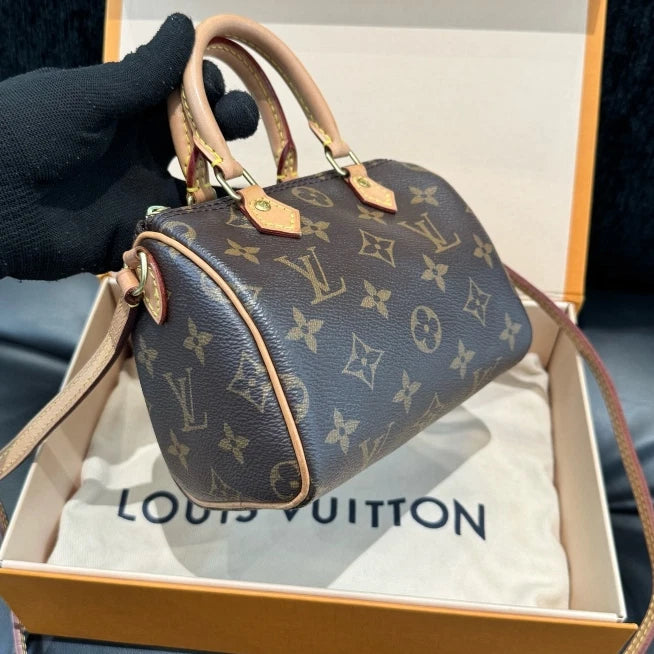 Louis Vuitton Speedy Nano Top Handle Shoulder Crossbody Bag Brown Women D