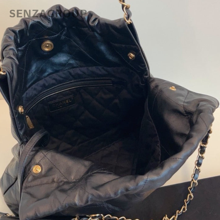 Chanel 22 PM Chain Shoulder Bag Crossbody Black Gold Women Diamond Classic