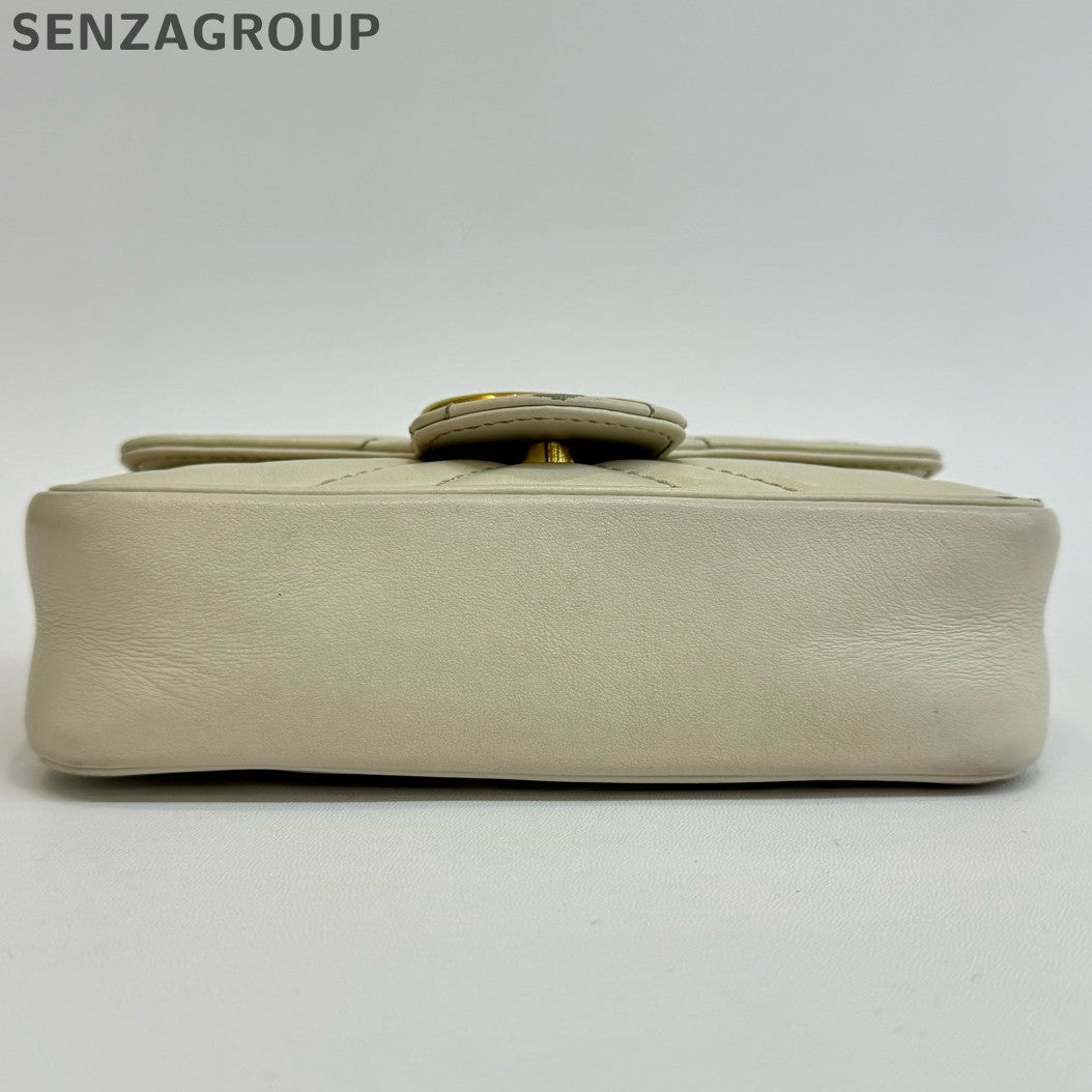 Gucci Marmont Mini Bag White Gold Chain Crossbody Shoulder Bag
