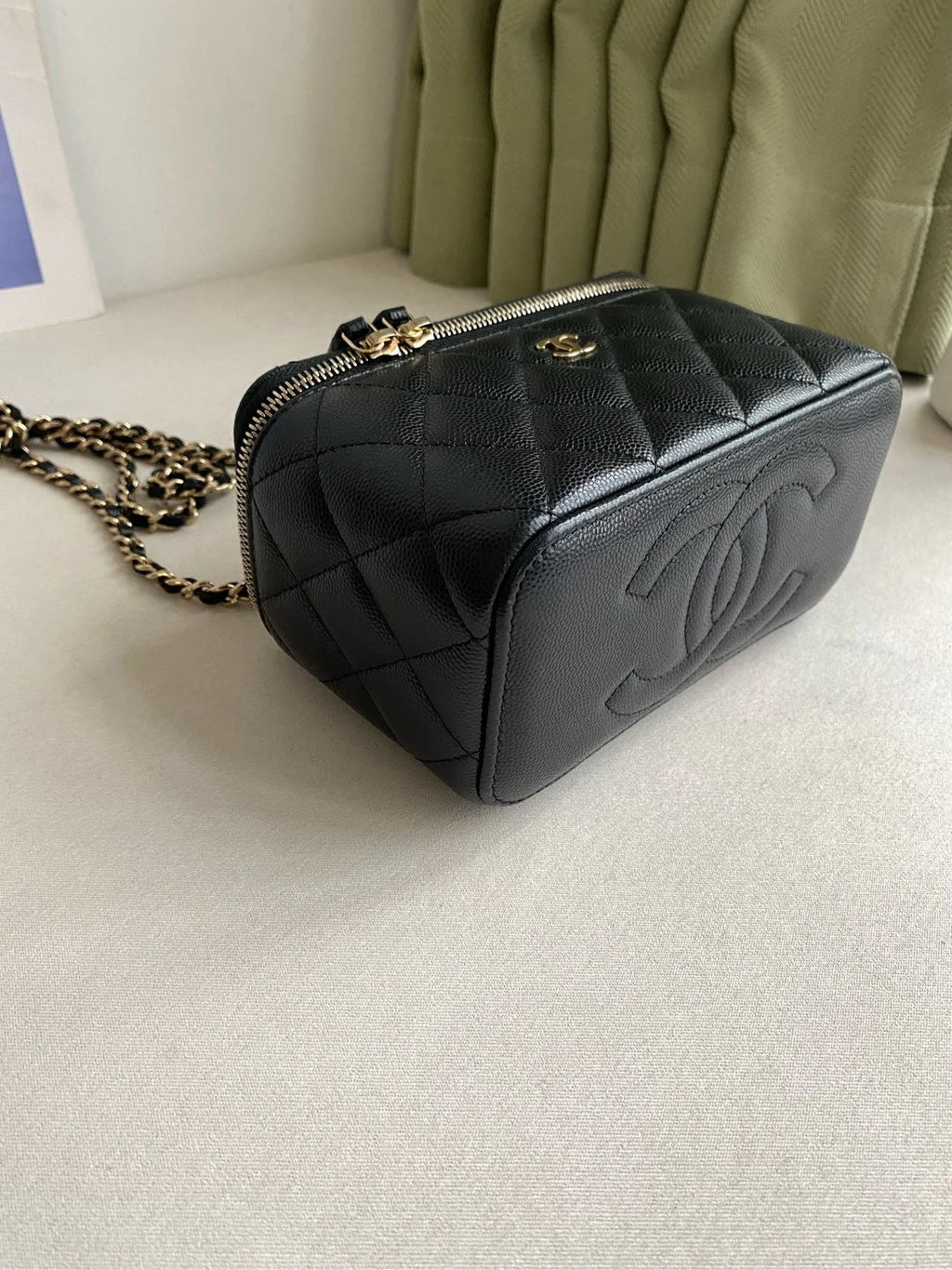 CHANEL Black Gold Leather Crossbody Shoulder Box Bag For Women