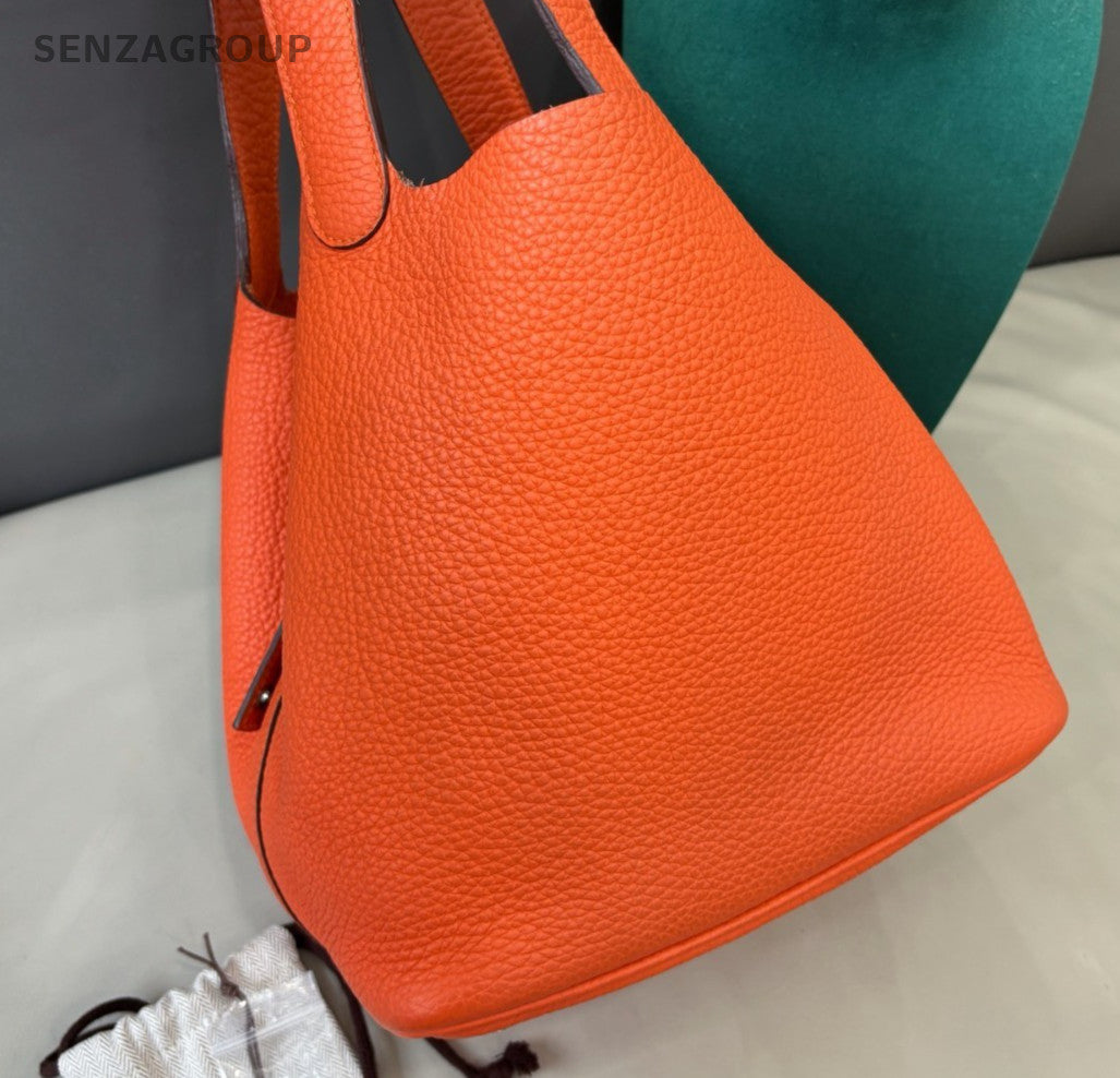 Hermes Picotin22 Top Handle Bag Orange Silver Women Classic Fashion