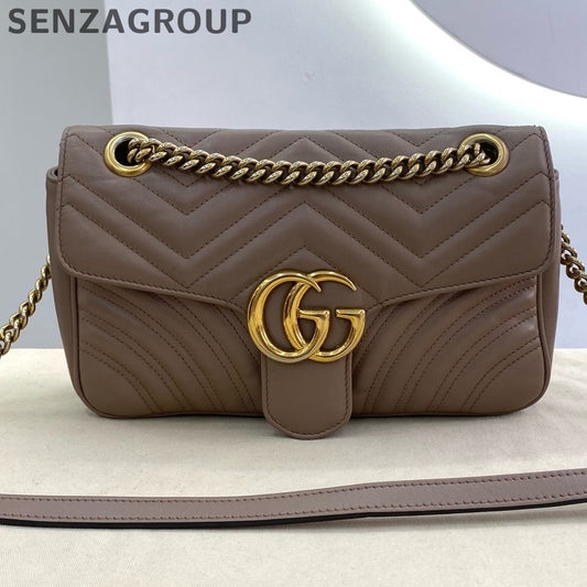 Gucci Marmont 26 Chain Shoulder Crossbody Bag Beige Classic Women's