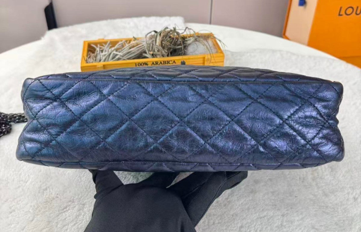 CHANEL 2.55 Camera bag Oil waxed leather Chain Shoulder bag Blue