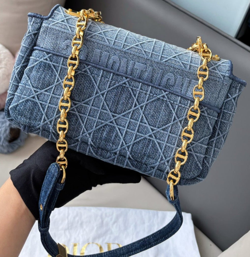 Christian Dior Caro Denim MM Shoulder Handbag Chain Strap  Women