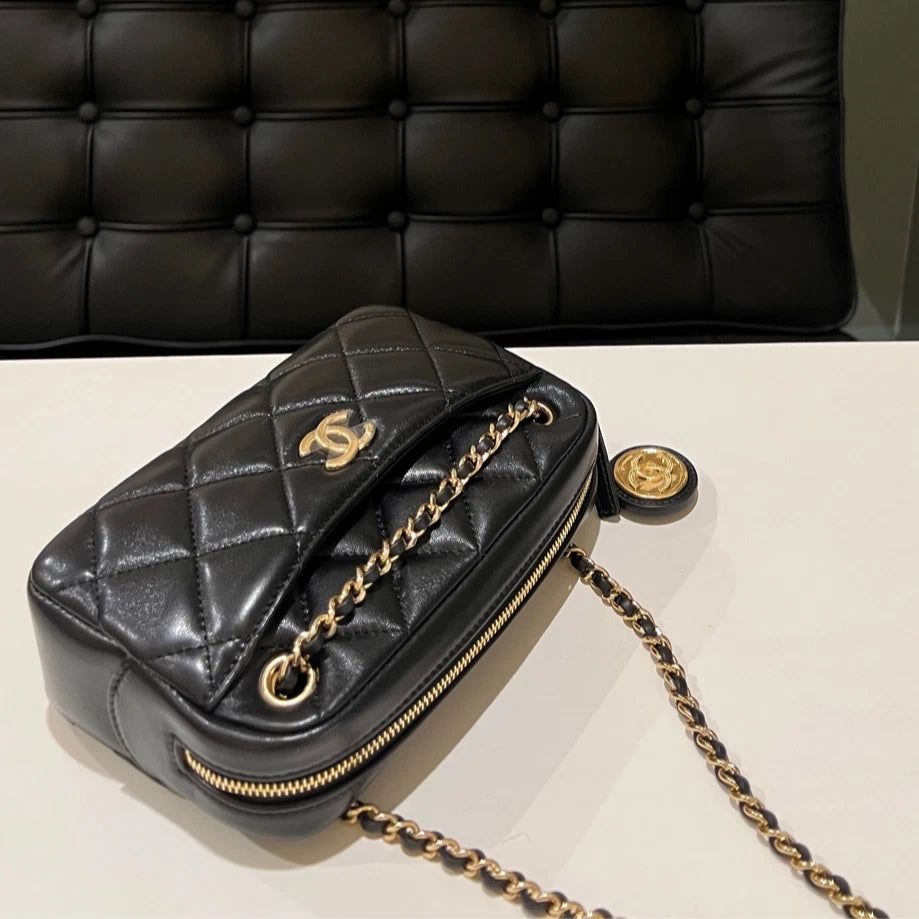 CHANEL Gold Leather Camera Crossbody Bag For Women