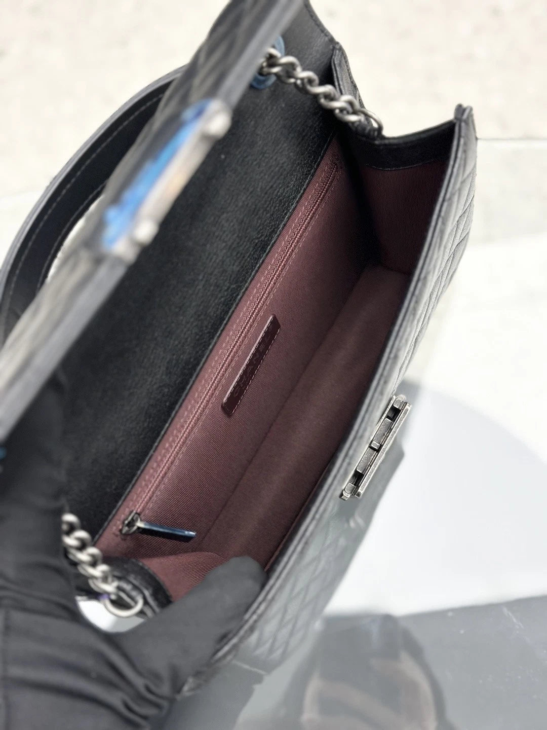 New Chanel Handle Box Bag Black Goatskin Top Handle Bag Silver Hardware