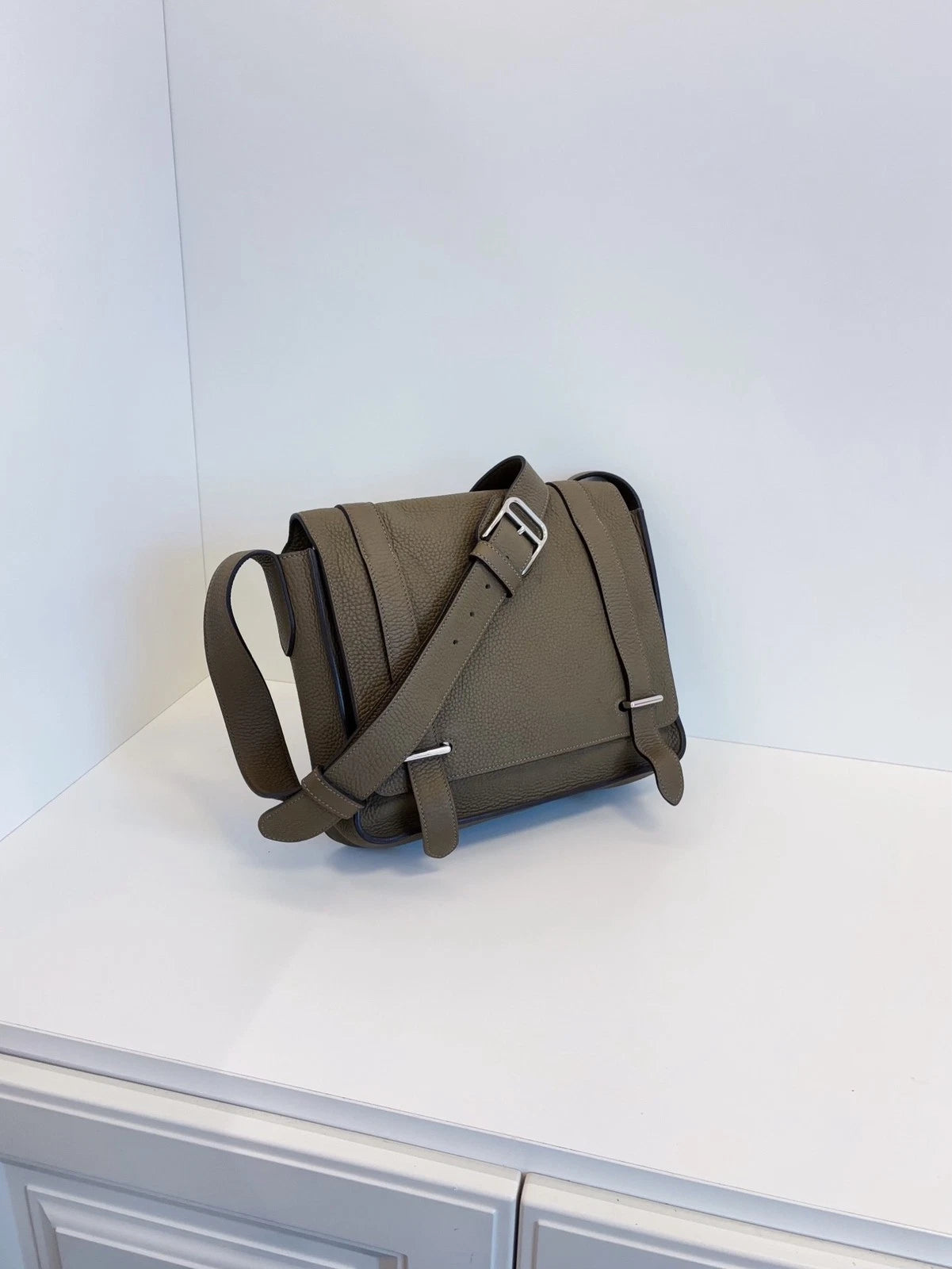 Hermès Steve 27 Small Crossbody Messenger Bag Grey Green