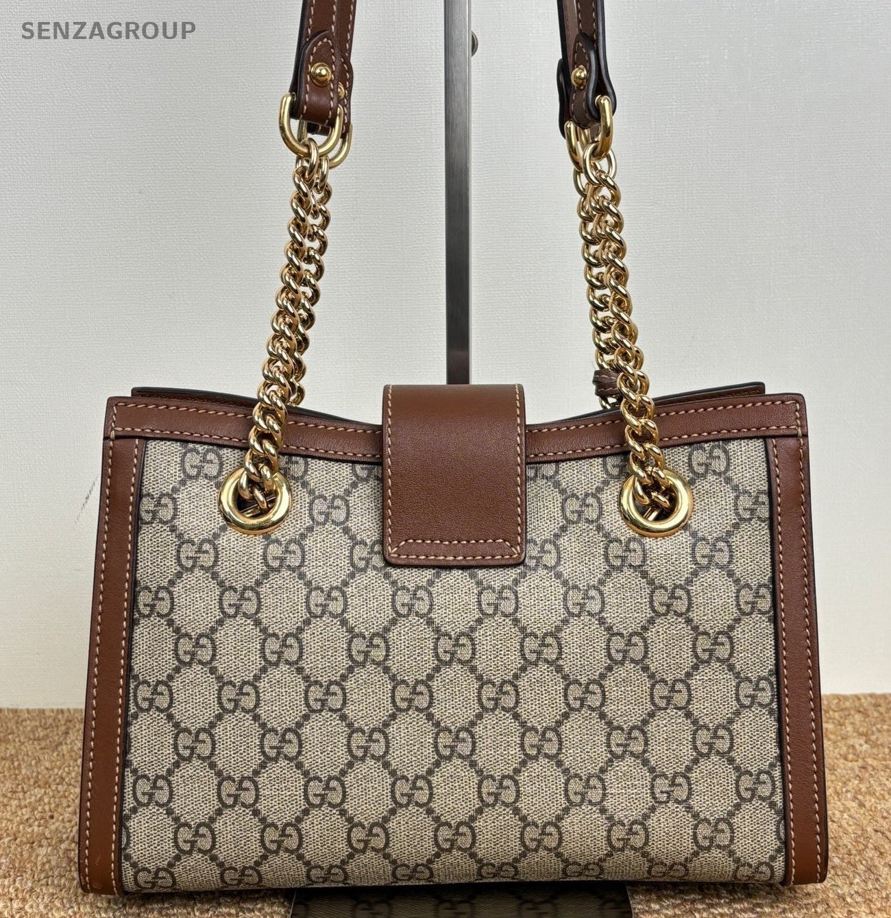Gucci Padlock PM Chain Shoulder Bag Brown Beige Gold Women Classic