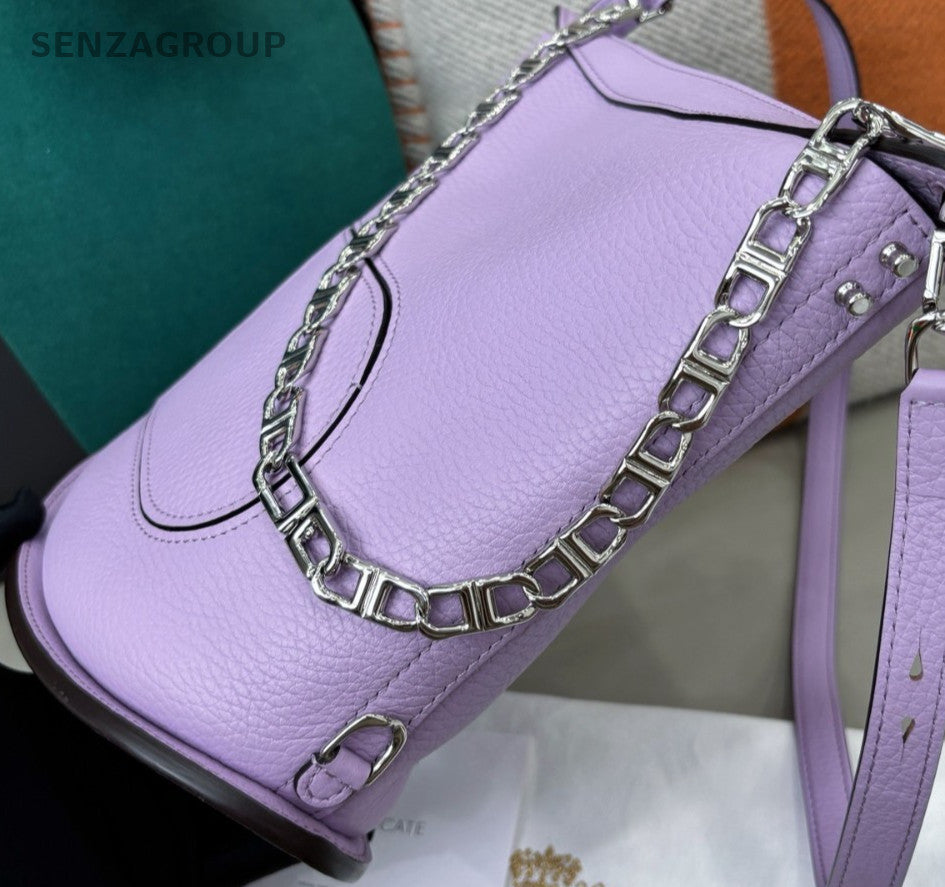 Delvaux Pin Twist Bucket Shoulder Bag Crossbody Purple Silver Women Classic
