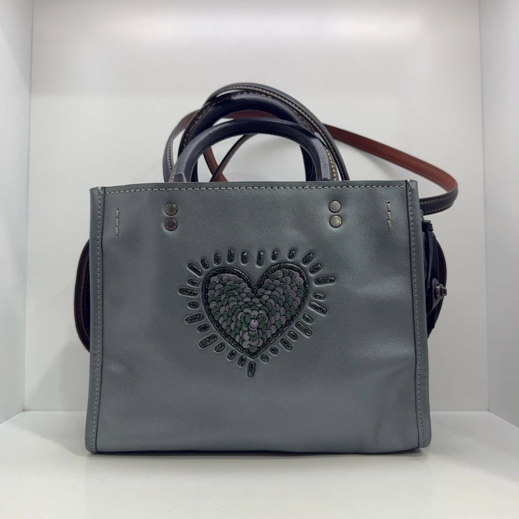 COACH Collaboration Pebbled Leather Heart Embroidered Handbag Crossbody Women