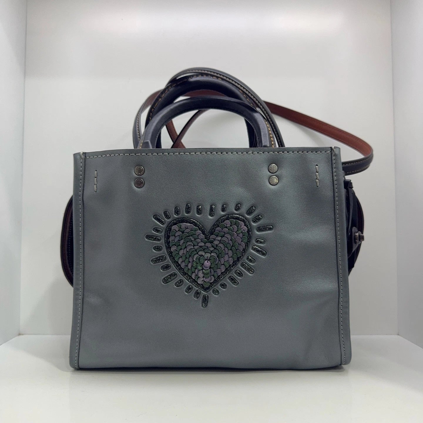 COACH Collaboration Pebbled Leather Heart Embroidered Handbag Crossbody Women