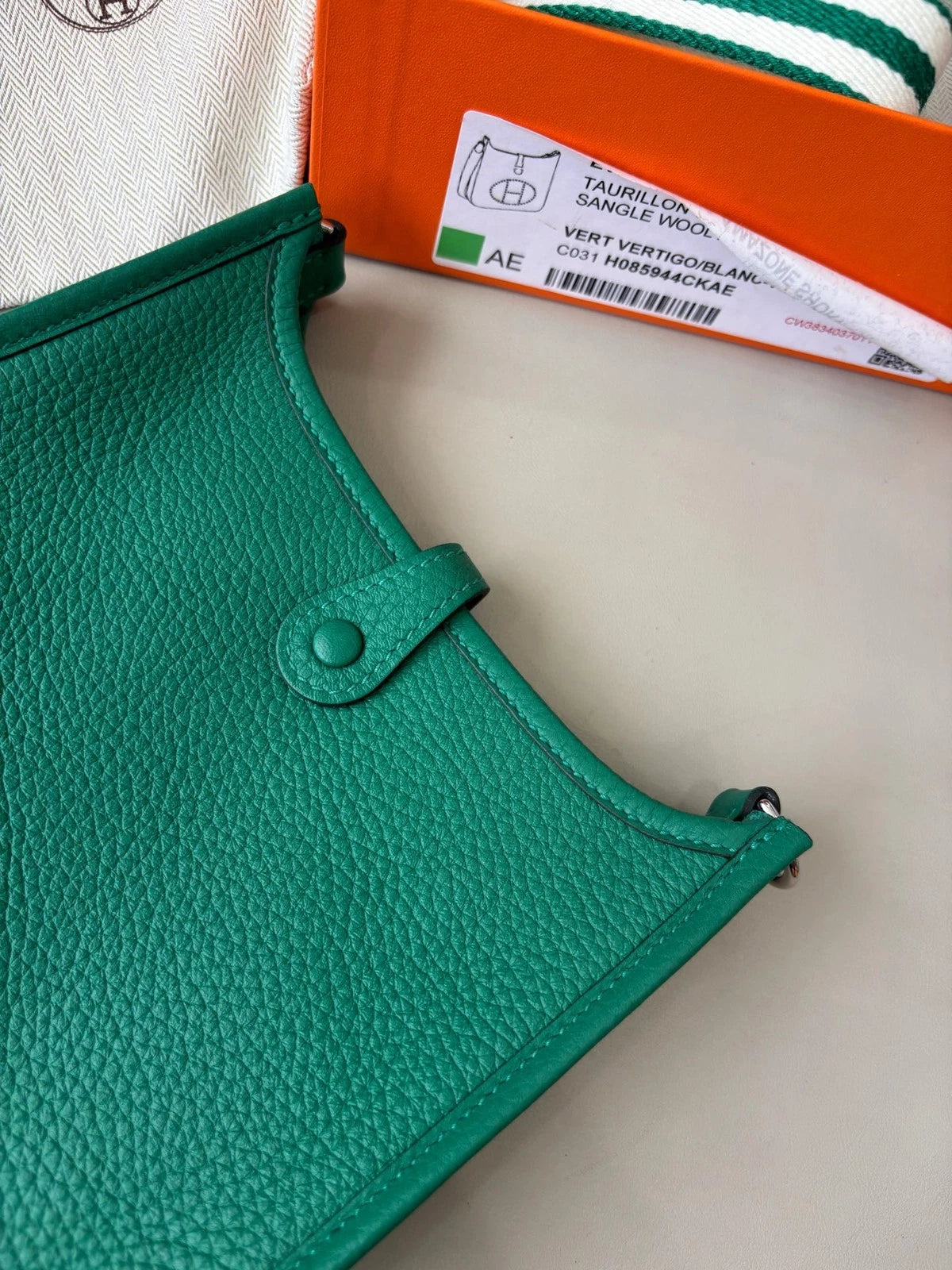 Excellent Hermes Evelyne Mini 2Way Green Shoulder Bag Crossbody Silver Hardware