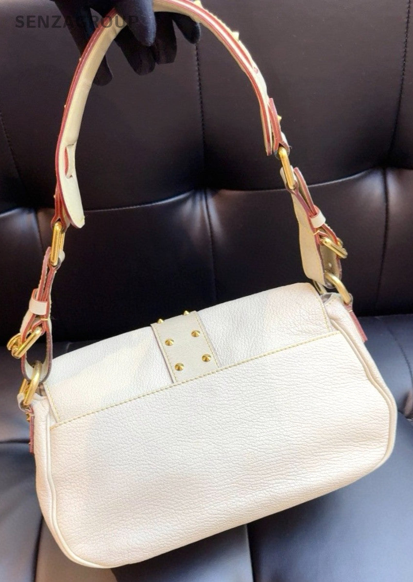 Louis Vuitton Suhali Cream White Shoulder Handbag Women White Gold